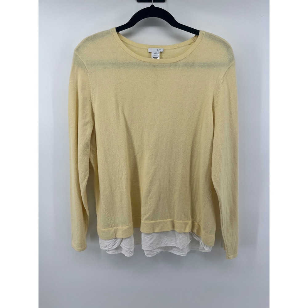 J. Jill Yellow Layered Look Button Back‎ Sweater Large Petite Cotton Blend Top